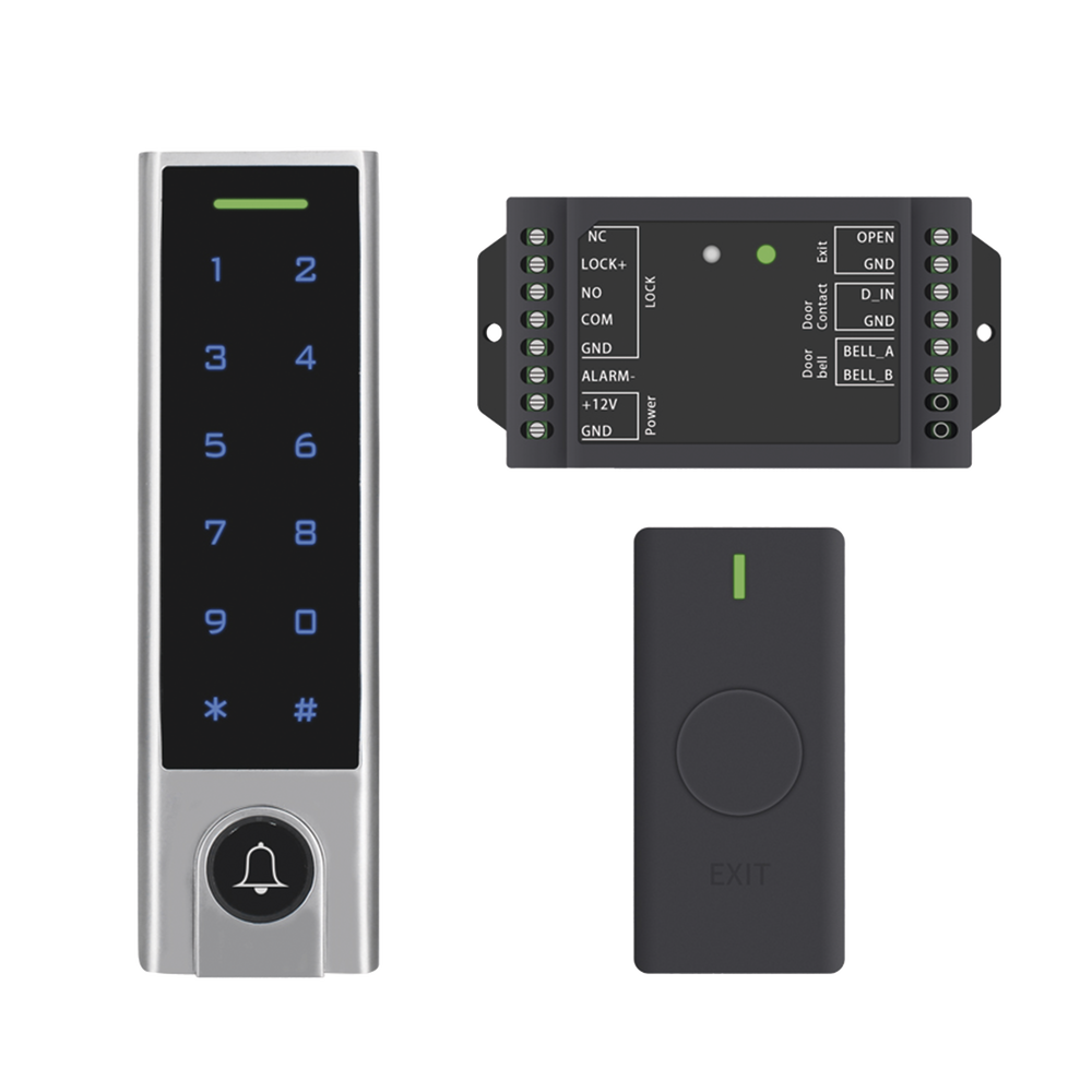 Mini Controlador de Acceso con Teclado Inalámbrico / Cuenta con Botón de Salida Inalámbrico / Soporta Tarjeta y Contraseña / Cuenta con Botón de Timbre