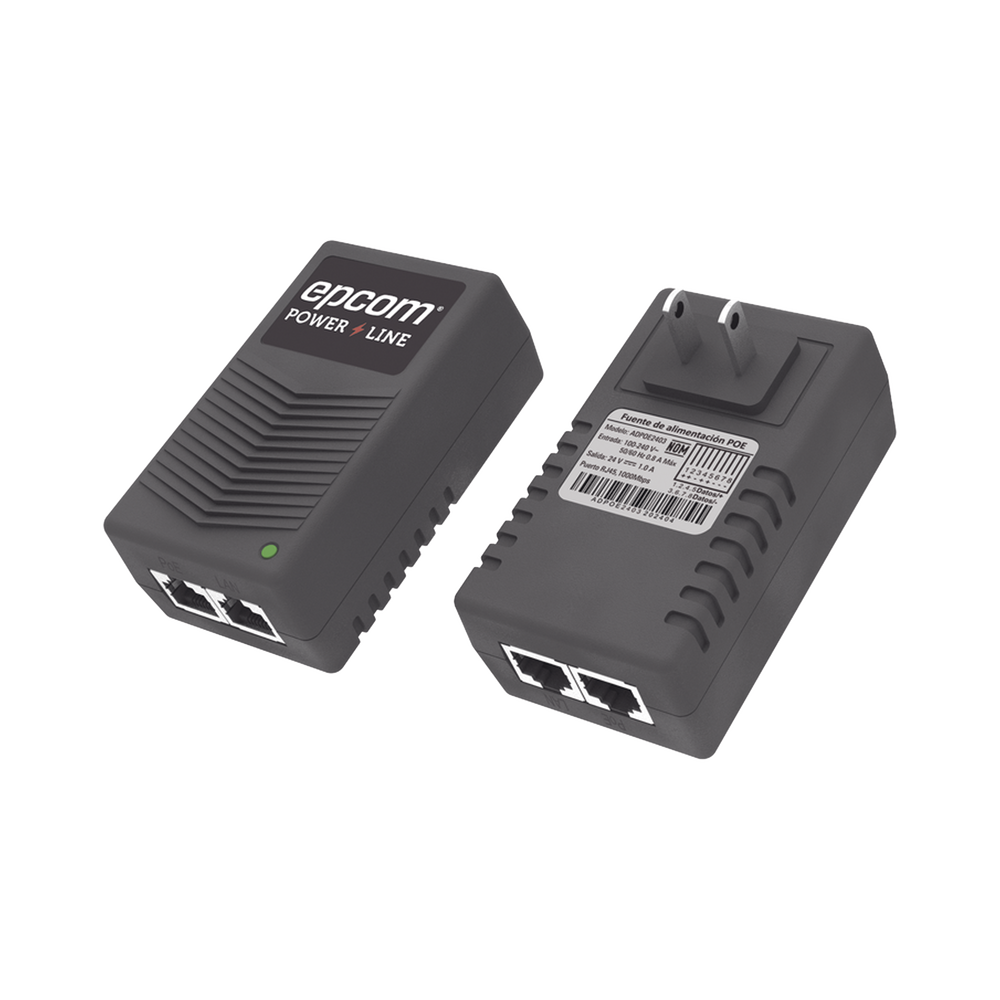 Adaptador de pared / Inyector PoE / 24 Vcc / 1 A / Controlado por chip IC / Protección contra OV, OC, SC, UV/ Fácil de instalar