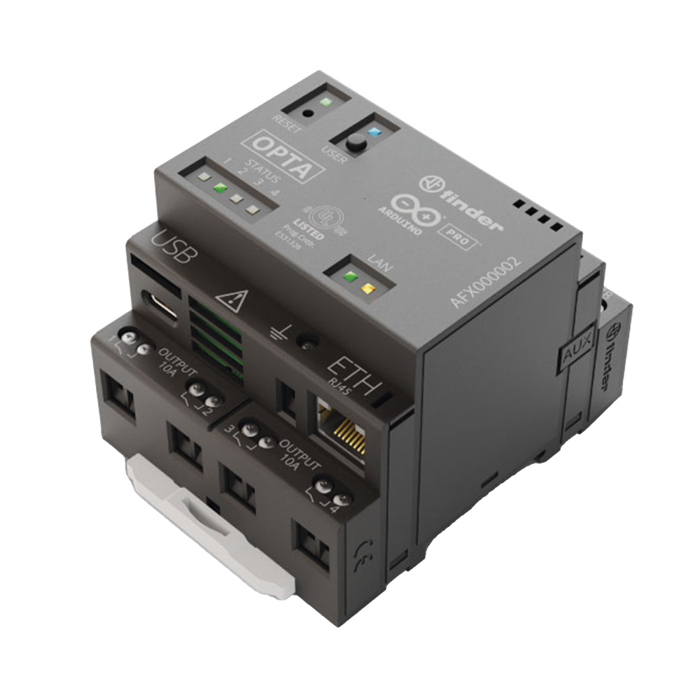 PLC Industrial Arduino Opta / Micro PLC IoT / Dual-core STM32H747XI / 8 Entradas Analógicas-Digitales / 4 Relés 10A / Ethernet / RS-485 / WiFi / Bluetooth / Programación IEC-61131-3 / IP20