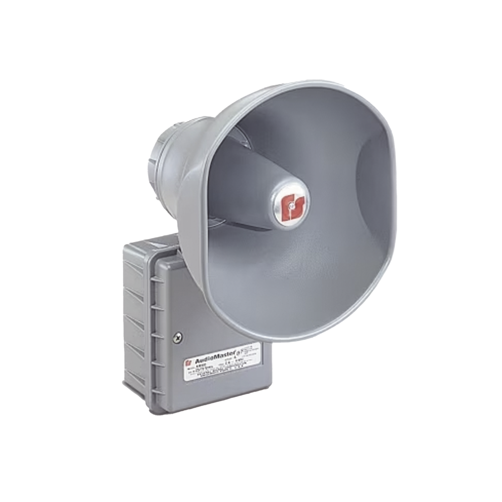 AudioMaster® Altavoz de bocina reentrante para megafonía y anunciamiento público, 15 W de Potencia, Listado contra incendios UL, Color Gris