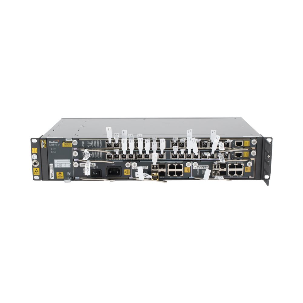 OLT Carrier Class Modular GPON, 2 Ranuras, Incluye 2 Tarjetas de Servicio de 16 puertos GPON, (32 Modulos GPON C+ Incluidos) 1 Fuente de CA, 2 UR, Incluye Instalación de software UNM2000, (Interoperabilidad con ONU´s de Terceros sin Costo)