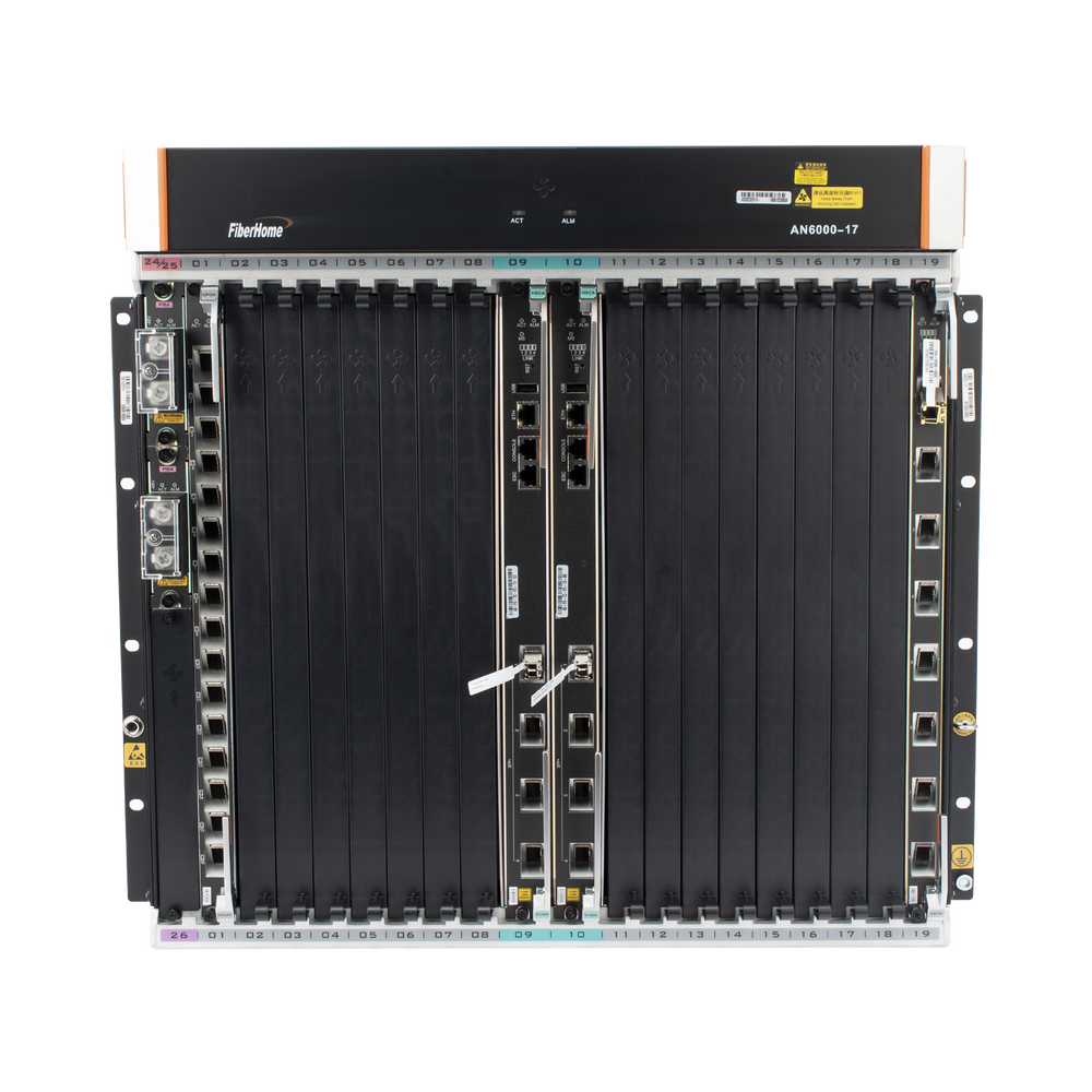 OLT Carrier Class Modular GPON, 16 Ranuras de Servicio, Incluye 1 Tarjeta de Servicio, crecimiento hasta 256 puertos GPON o 128 XGPON, Gestión por UNM2000, CLI, (Incluye Instalación de Software UNM2000)