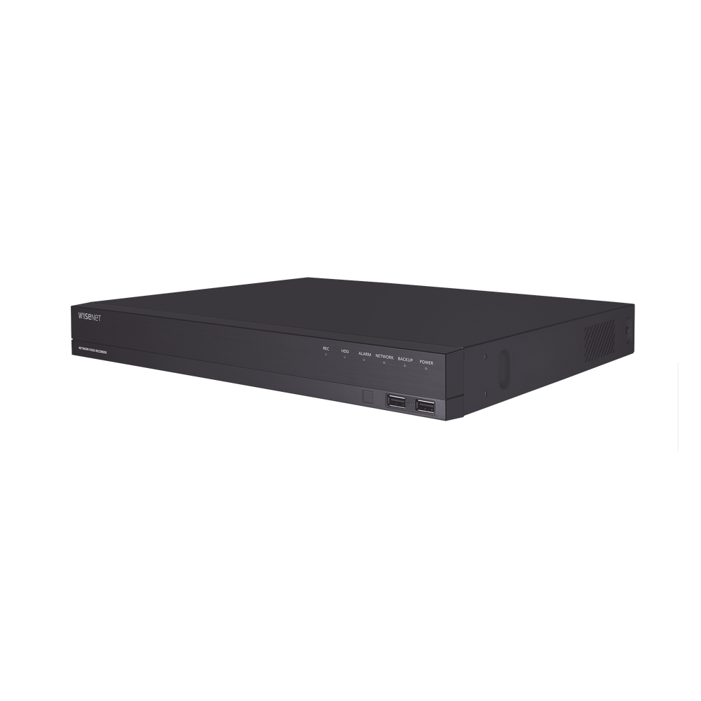 NVR 16 canales grabacion hasta 8MP / H.265 / P2P Wisenet / 16 puertos PoE Plug and Play / 80 Mbps para grabacion.