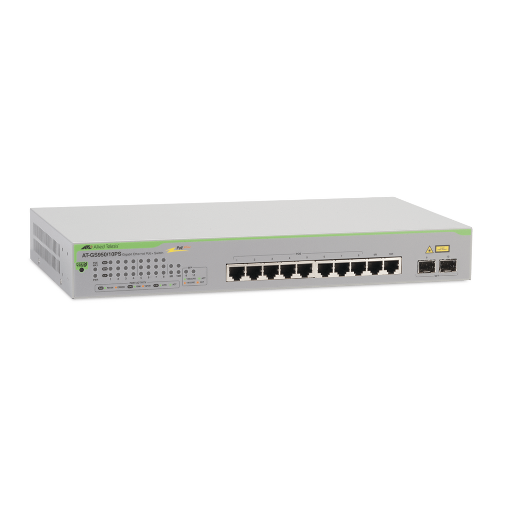 Switch PoE+ Gigabit WebSmart de 10 puertos 10/100/1000 Mbps (2 x Combo) + 2 puertos gigabit SFP (Combo), 75 W