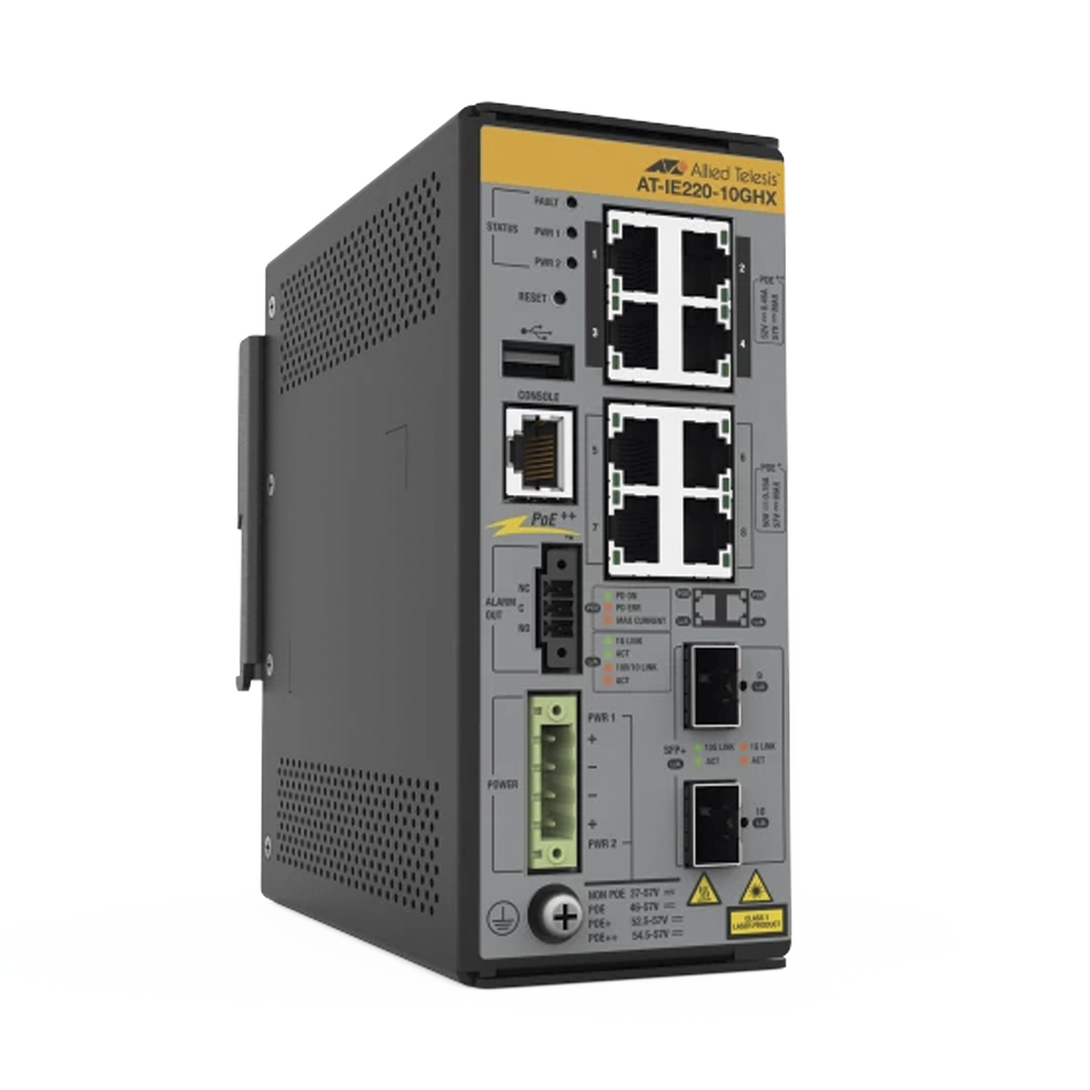 8x 10/100/1000T, 2x 1G/10G SFP+, Industrial Ethernet, Layer 2+ Switch, PoE++
