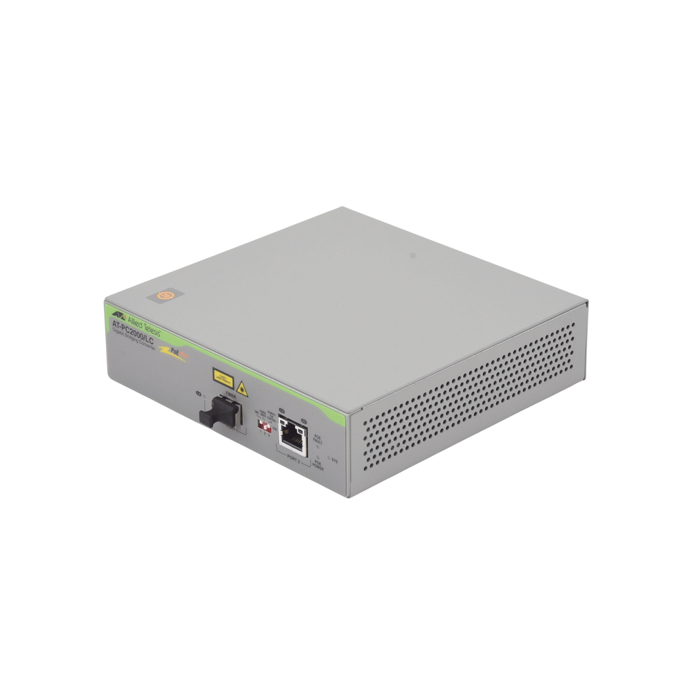 Convertidor de medios Gigabit Ethernet PoE+ a fibra óptica, conector LC, multimodo (MMF), distancia hasta 550 m