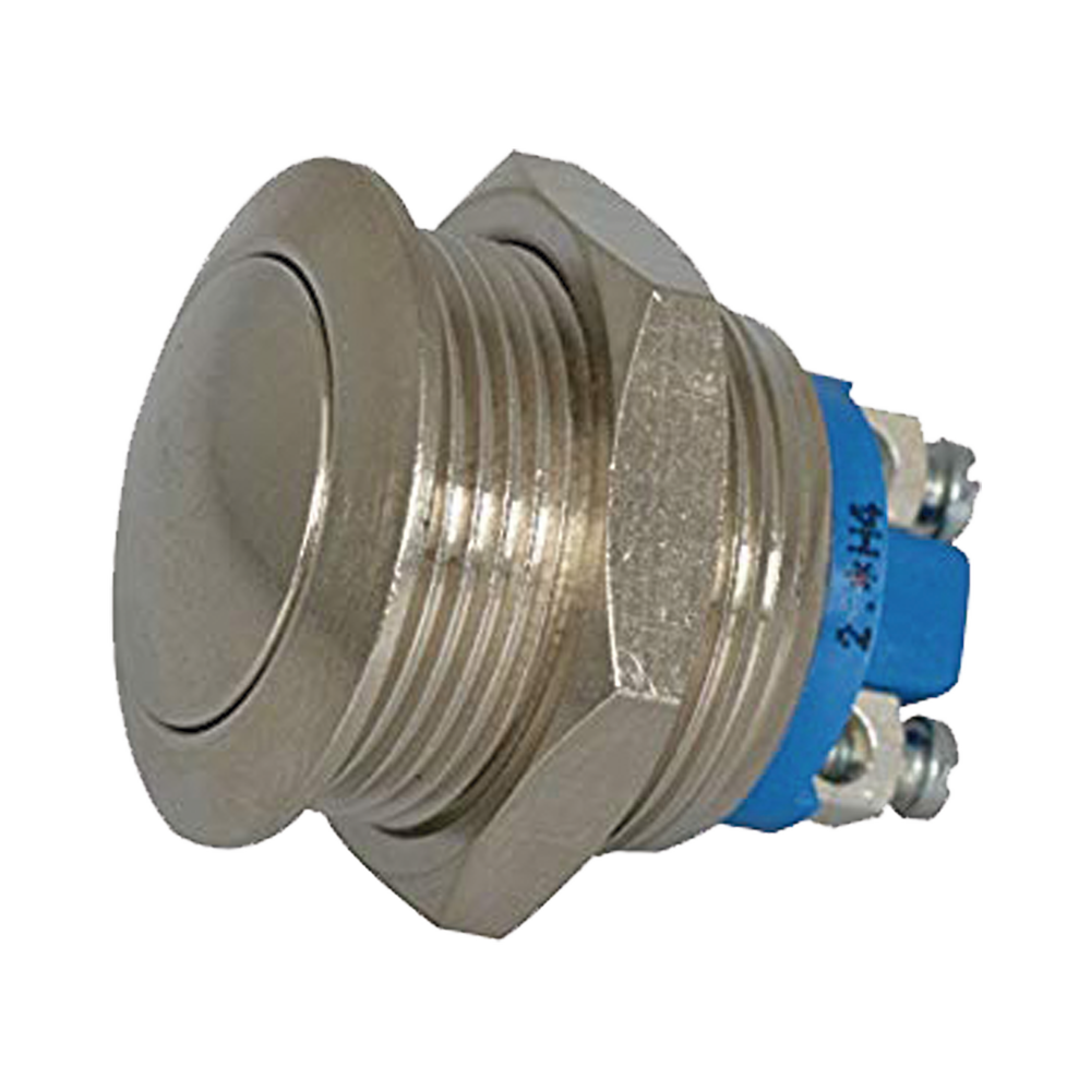 Botón Interruptor Momentáneo Antivandálico, SPST, Normalmente Abierto, 2 Amp. Niquel.