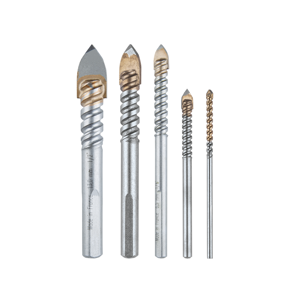 Juego de 5 brocas para vidrio de 1/8"-3/16"-1/4"-3/8"-1/2"