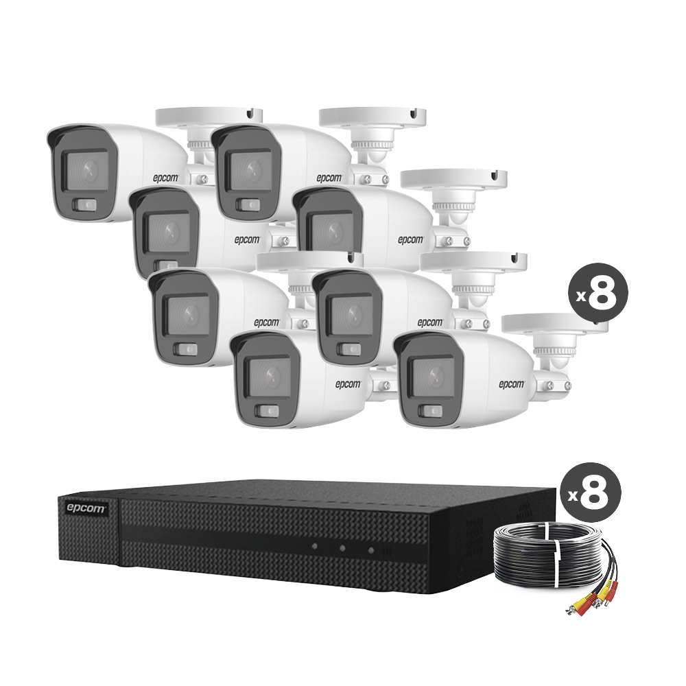 Kit TurboHD 1080p / DVR 8 Canales / 8 Cámaras Bala ColorVu con Microfono Integrado / Fuente de Poder / Accesorios de Instalación