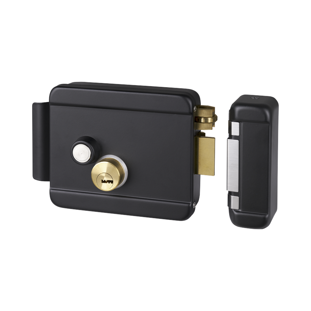 Cerradura Eléctrica con Botón de Salida / Incluye Llave  / Exterior / Derecha / Color Negro