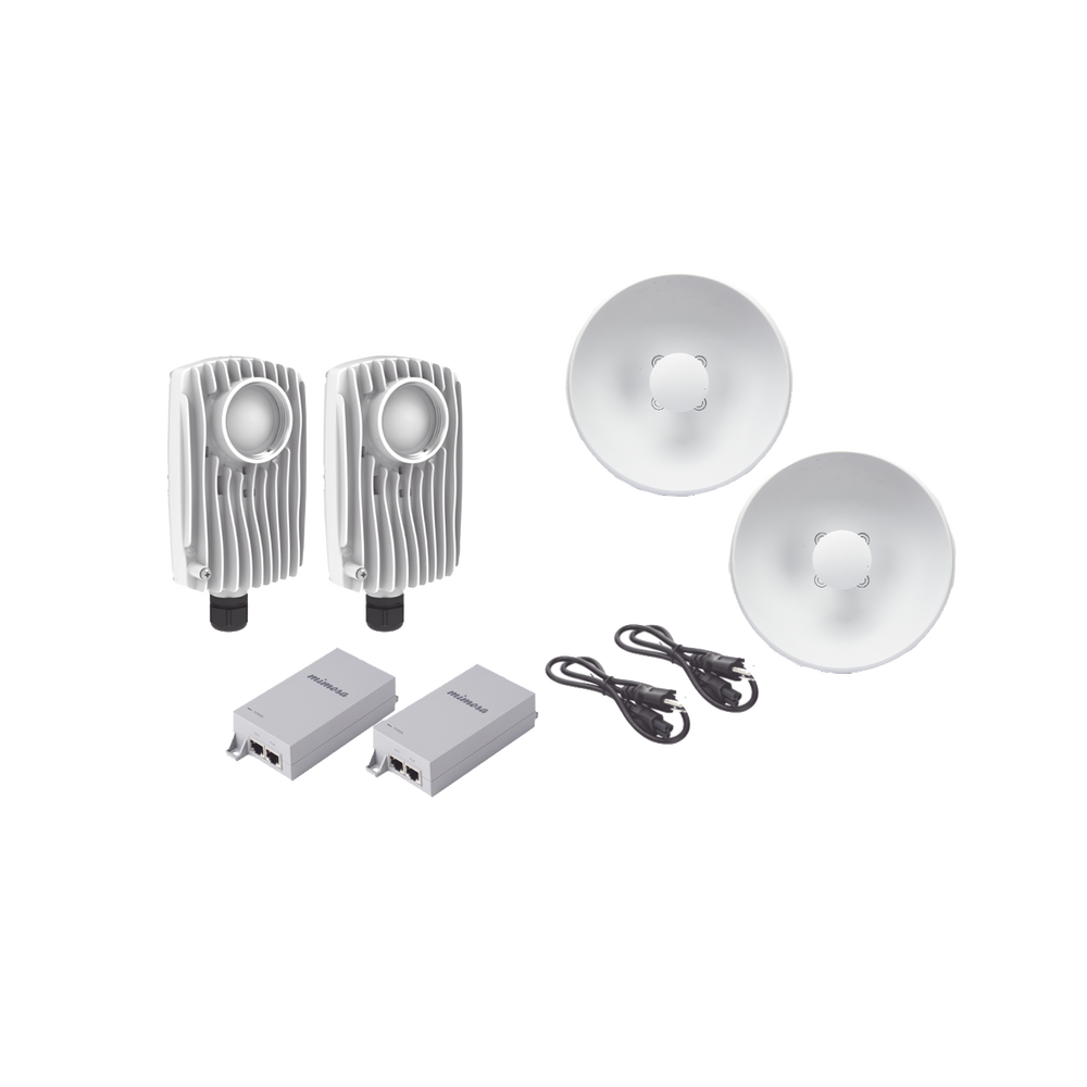 Kit de 2 radios C6X con 2 antenas de (25 dBi), rango de frecuencia extendida (5.1 a 6.4 GHz),  incluye inyector POE, cable de alimentación y 2 FLEXIMOUNT-XL para alineación, distancia de hasta 3 km