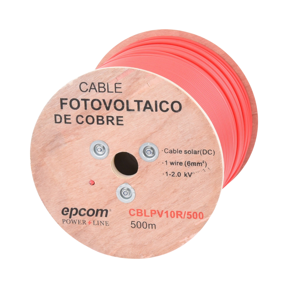Carrete de 500 Metros / Cable Fotovoltaico Rojo / Material COBRE / 6mm² (10AWG) / 2000 Vcc