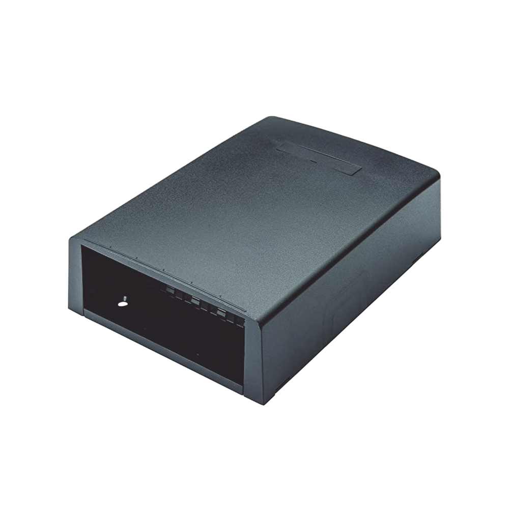 Caja de Montaje en Superficie, con Accesorio para Resguardo de Fibra ?ptica, para 12 M?dulos Mini-Com, Color Negro