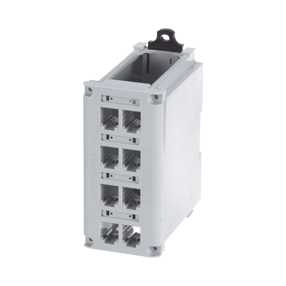 Panel de Parcheo Modular para Cobre, de Instalaci?n en Riel DIN Est?ndar de 35 mm (1.38 pulgadas), 8 Puertos Mini-Com, Color Gris