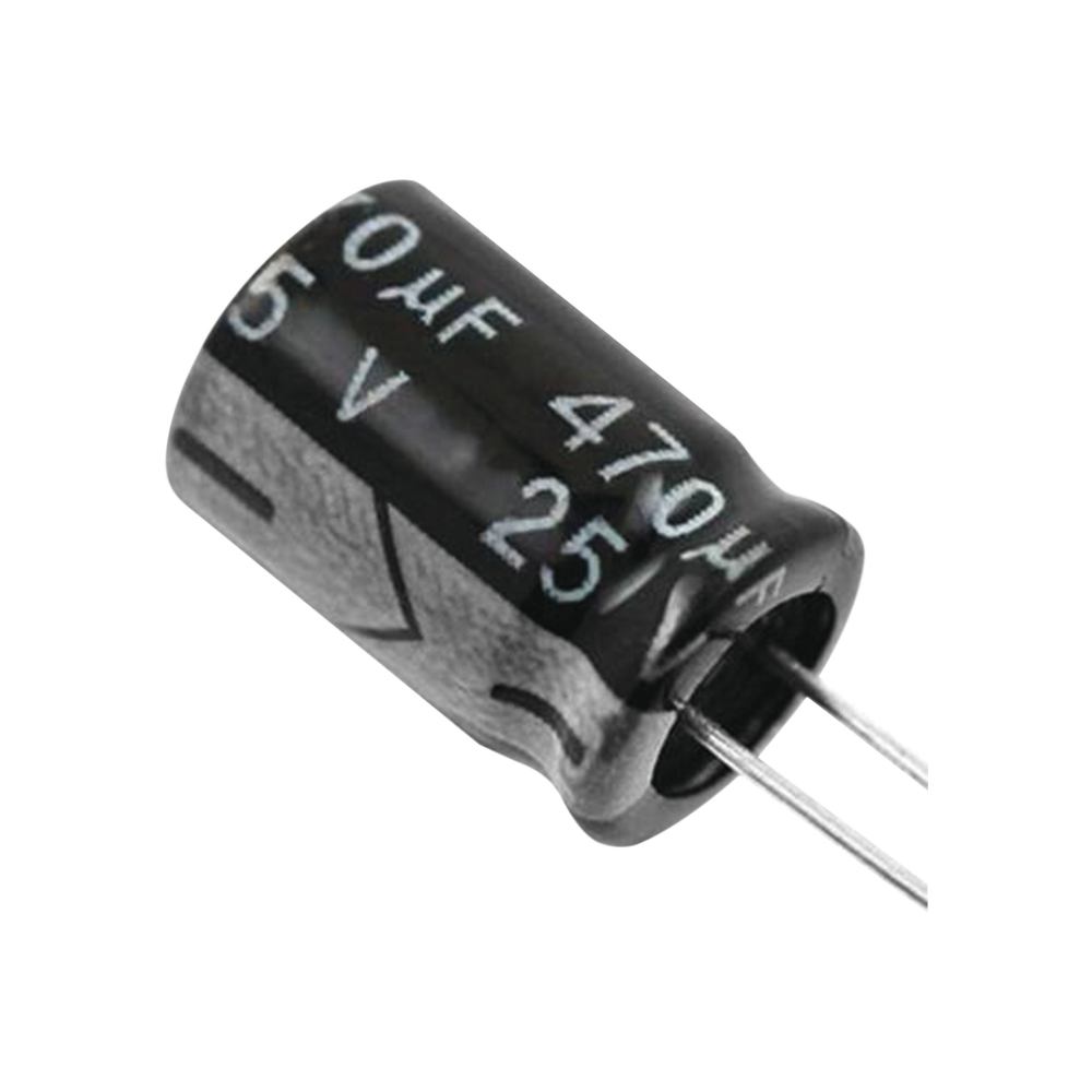 Capacitor Electrolítico de Aluminio, Radial de 470 µFd, 25 Vcc, 105 °C, 8 x 15 mm.