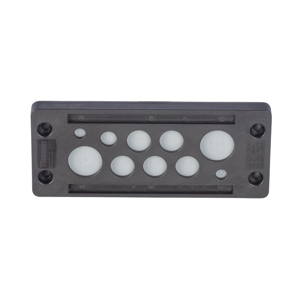 Pasacable de 10 Orificios de Marco Rectangular, IP65, 4.41" X 1.42", para Cables no Terminados, Color Negro.