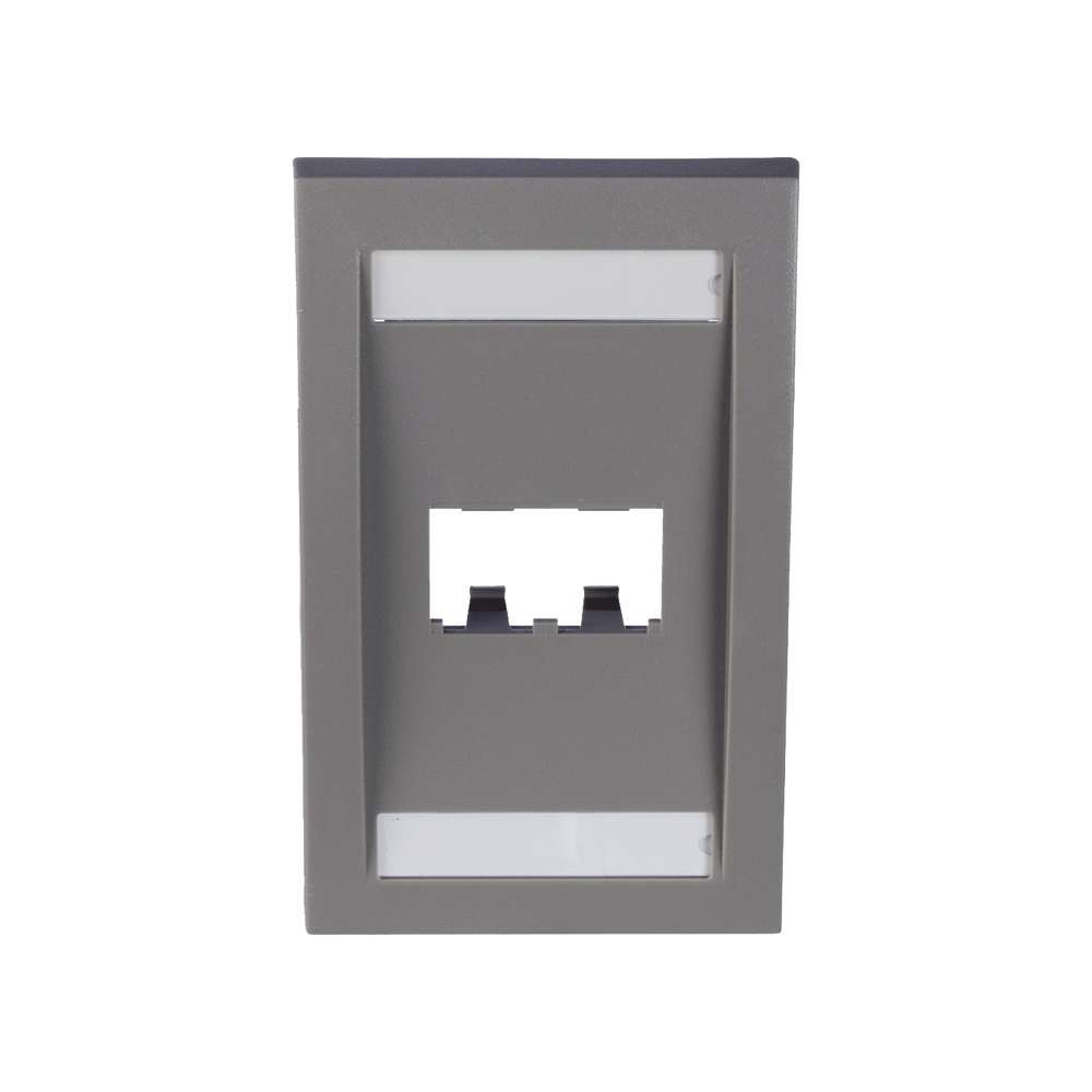 Placa de Pared Vertical Ejecutiva, Salida Para 2 Puertos Mini-Com, Con Espacios Para Etiquetas, Color Gris