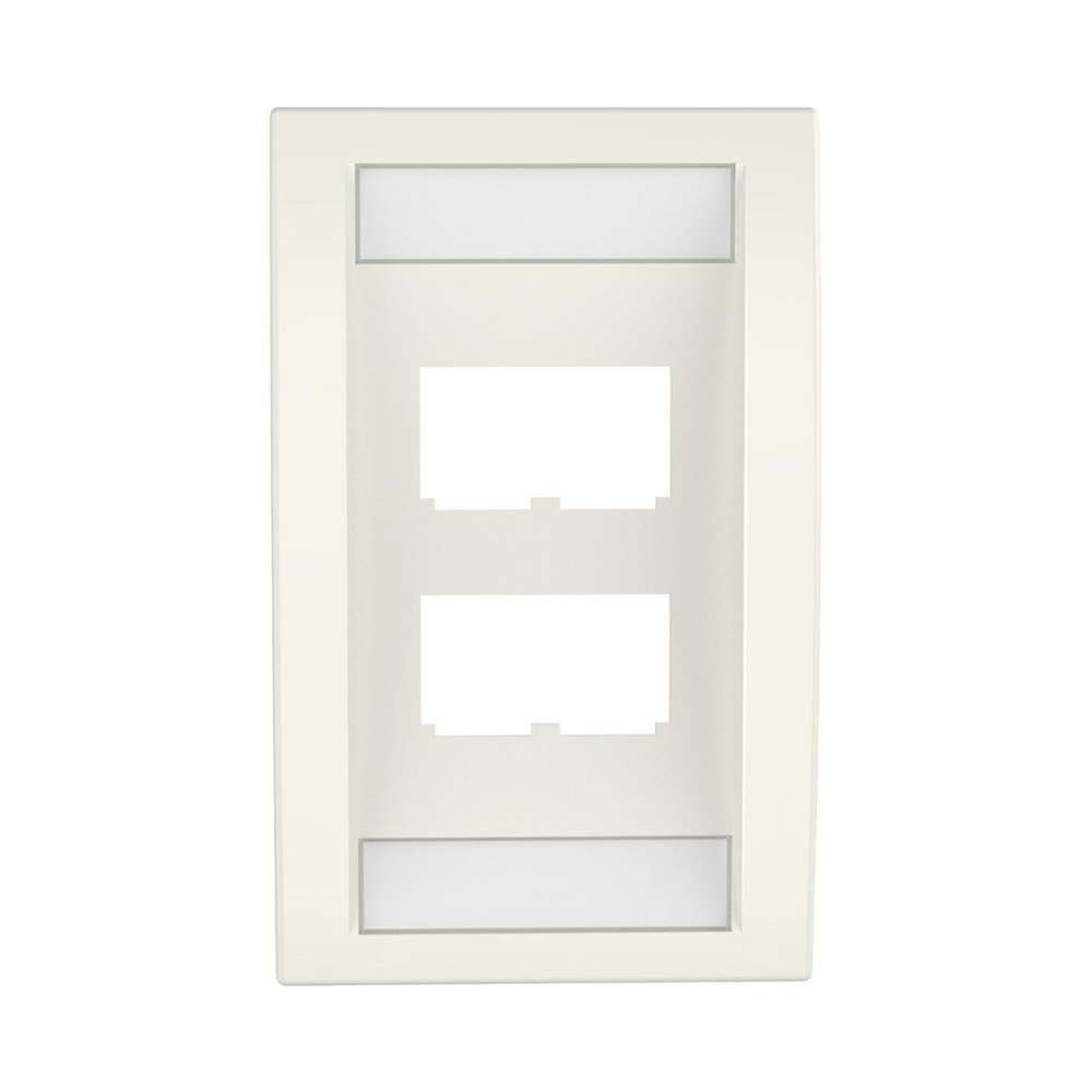 Placa de Pared Vertical Ejecutiva, Salida Para 4 Puertos Mini-Com, Con Espacios Para Etiquetas, Color Blanco Mate