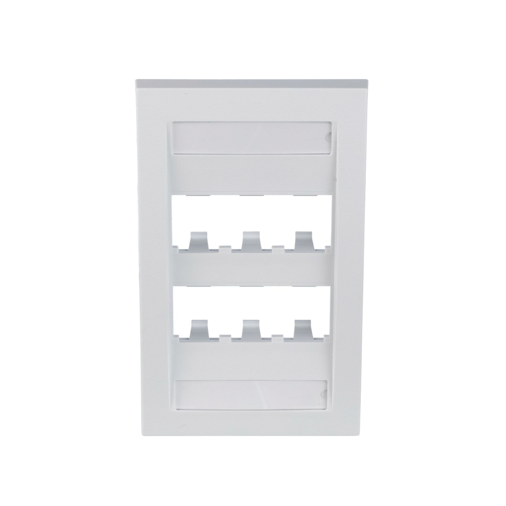 Placa de Pared Vertical Ejecutiva, Salida Para 6 Puertos Mini-Com, Con Espacios Para Etiquetas, Color Blanco