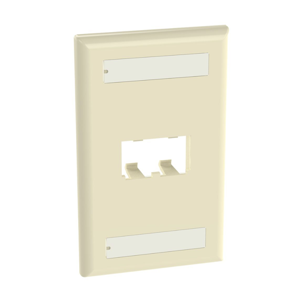 Placa de Pared Vertical Cl?sica, Salida Para 2 Puertos Mini-Com, Con Espacios Para Etiquetas, Color Marfil