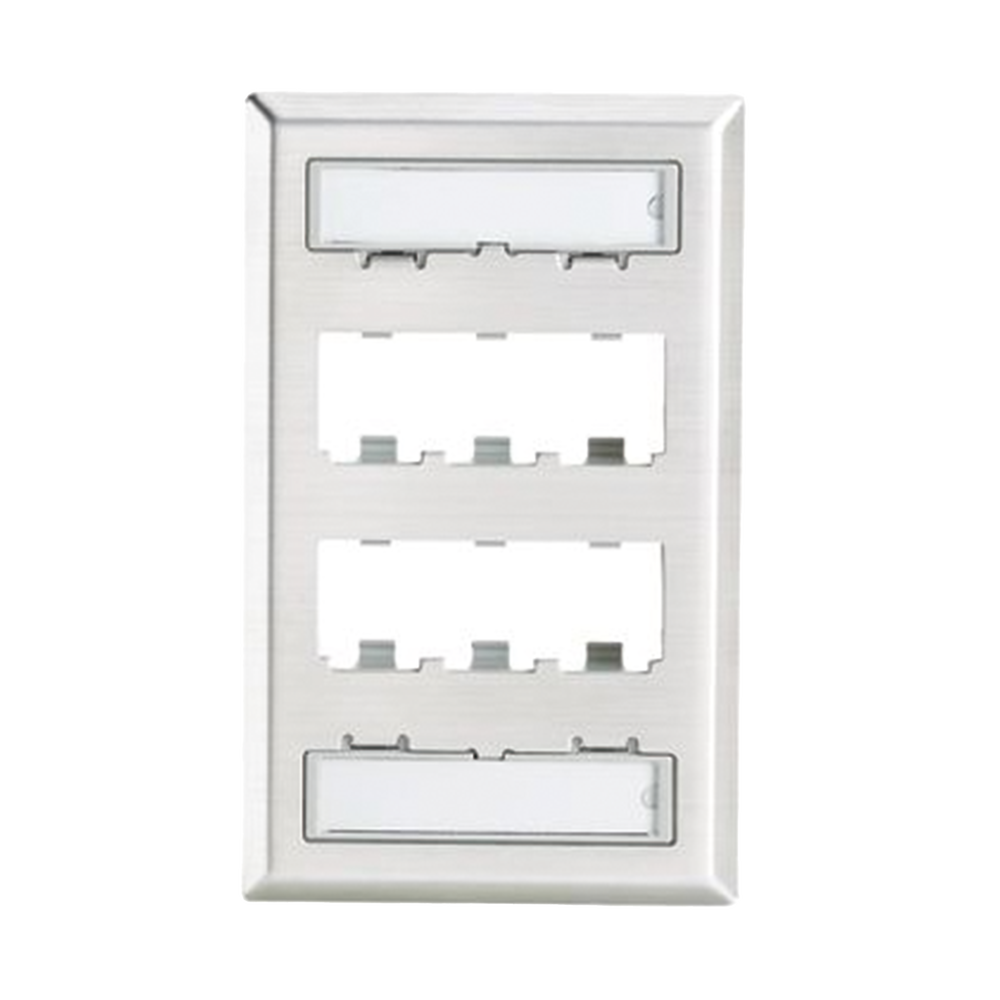 Placa de Pared Vertical, de Acero Inoxidable, Salida Para 6 Puertos Mini-Com, Con Espacios Para Etiquetas