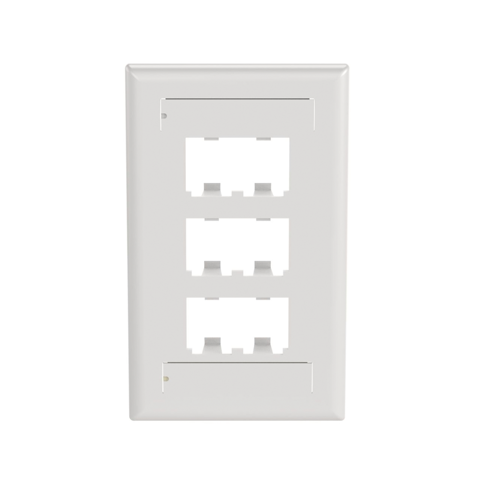 Placa de Pared Vertical Cl?sica, Salida Para 6 Puertos Mini-Com, Con Espacios Para Etiquetas, Color Blanco