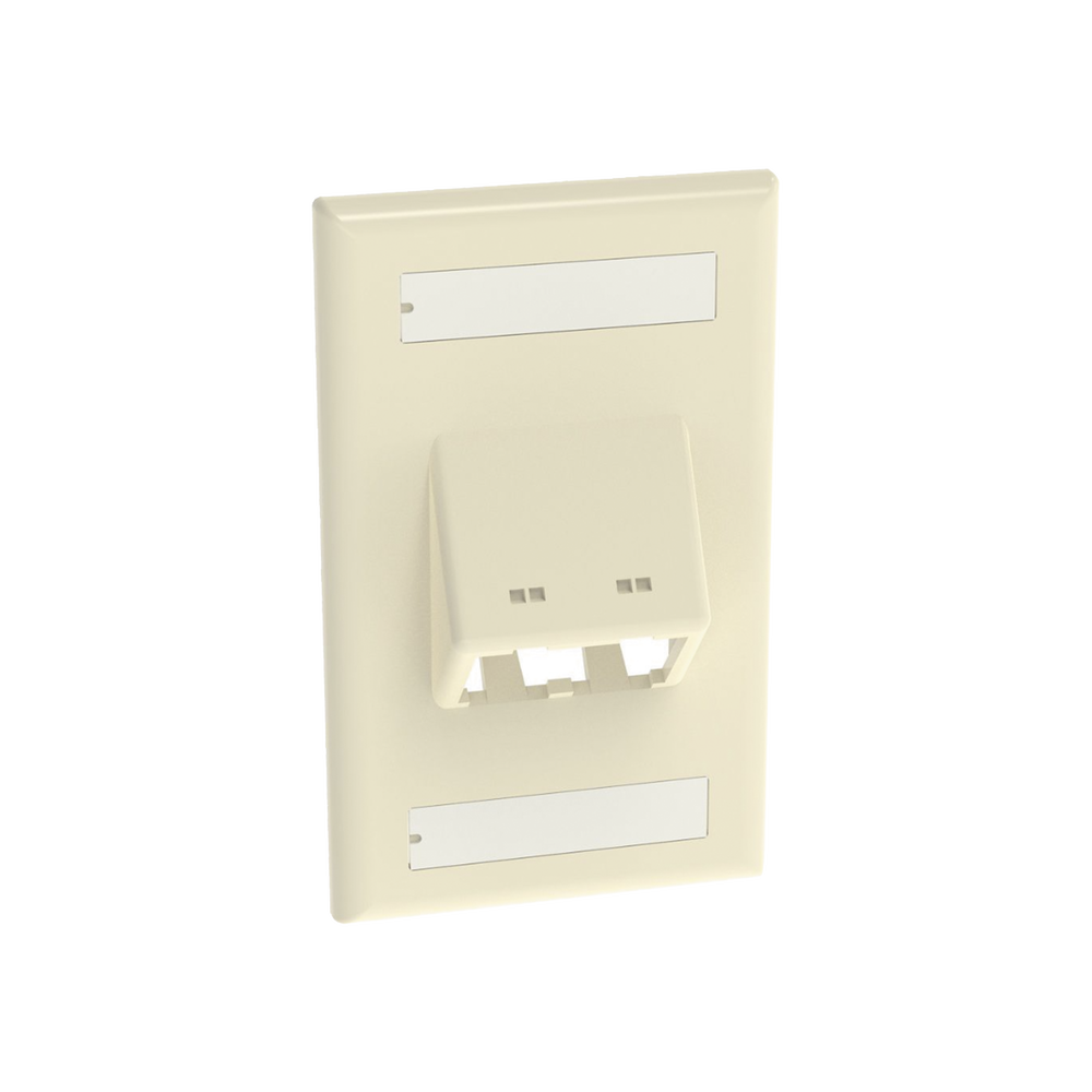 Placa de Pared Vertical Cl?sica, Salida Para 2 Puertos Mini-Com Inclinados, Con Espacios Para Etiquetas, Color Marfil