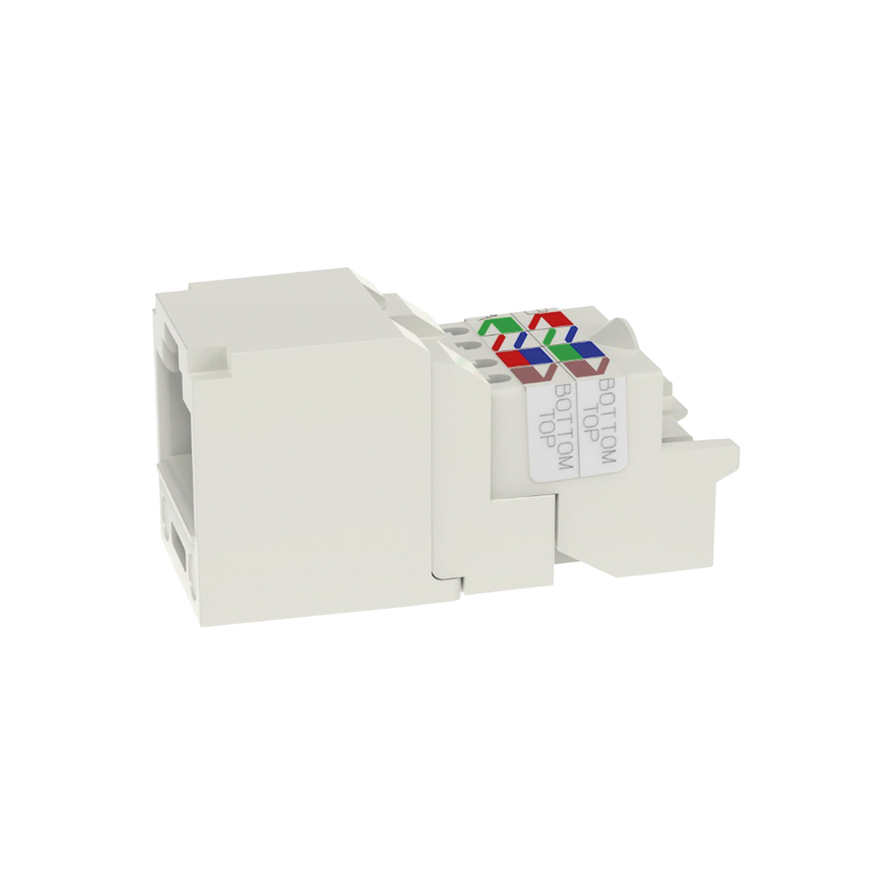 Conector Jack RJ45 Estilo TP, Mini-Com, Categor?a 6, de 8 Posiciones y 8 Cables, Color Blanco Mate