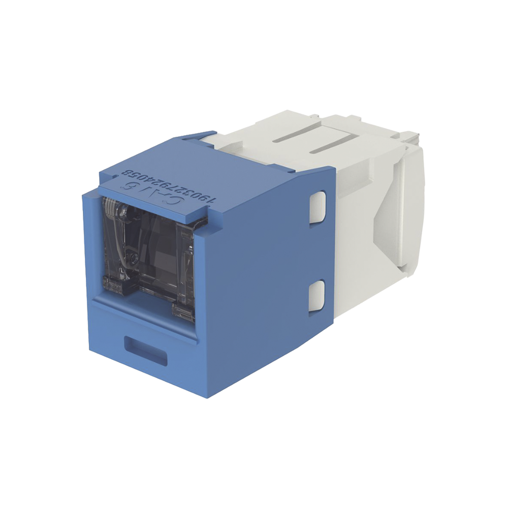 Conector Jack RJ45 Estilo TG con Ventana, Mini-Com, Categor?a 6, de 8 Posiciones y 8 Cables, Color Azul