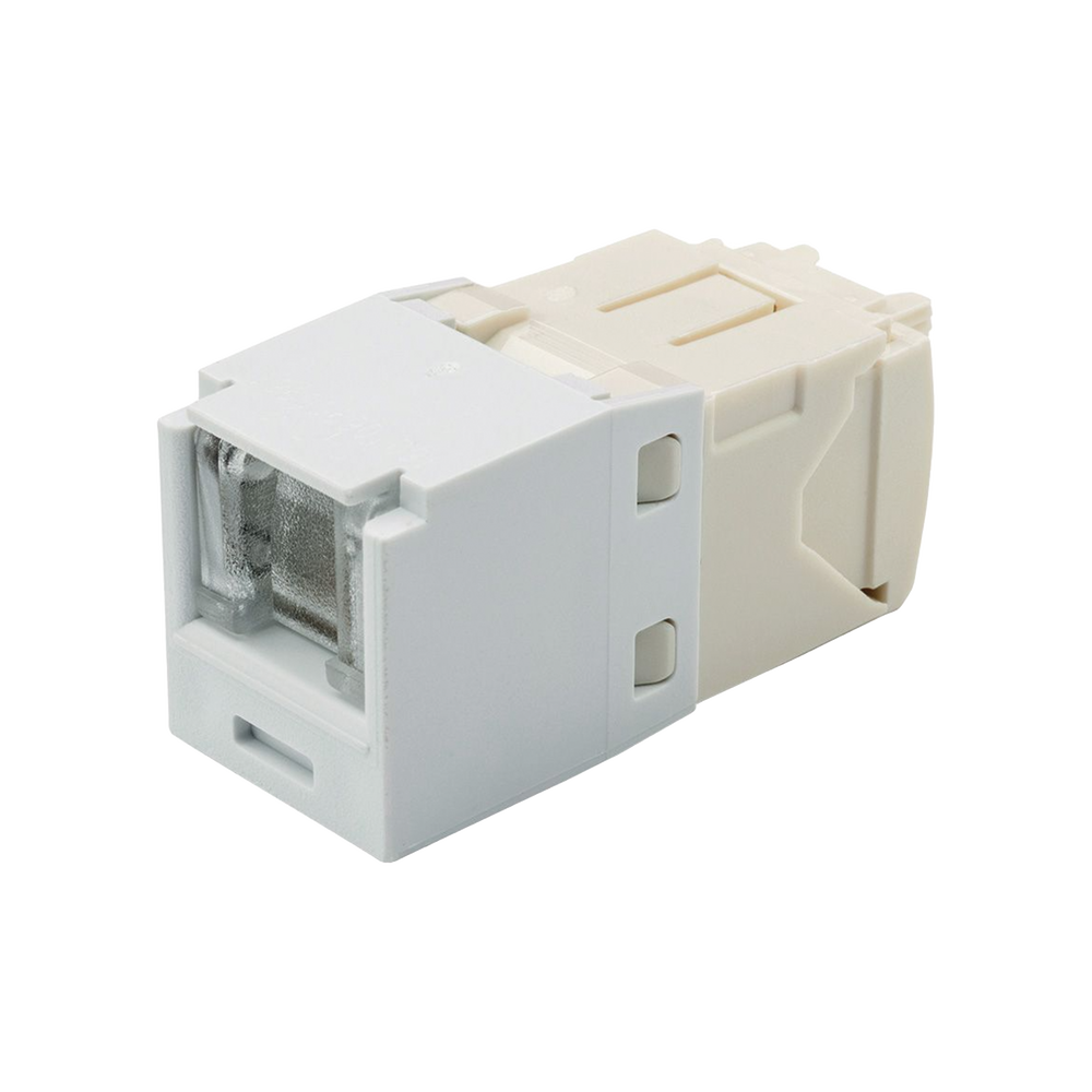 Conector Jack RJ45 Estilo TG con Ventana, Mini-Com, Categor?a 6, de 8 Posiciones y 8 Cables, Color Blanco