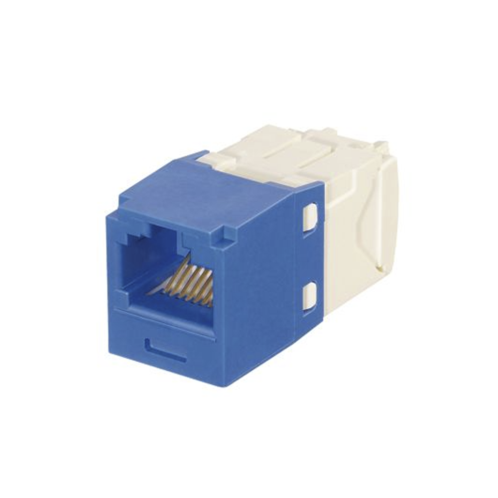 Conector Jack RJ45 Estilo TG con Llaveado Azul, Mini-Com, Categor?a 6, de 8 Posiciones y 8 Cables