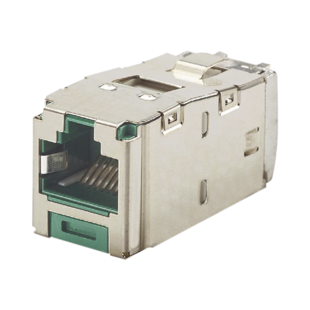 Conector Jack RJ45 Blindado, Estilo TG, Mini-Com, Categor?a 6A, de 8 Posiciones y 8 Cables, Color Verde