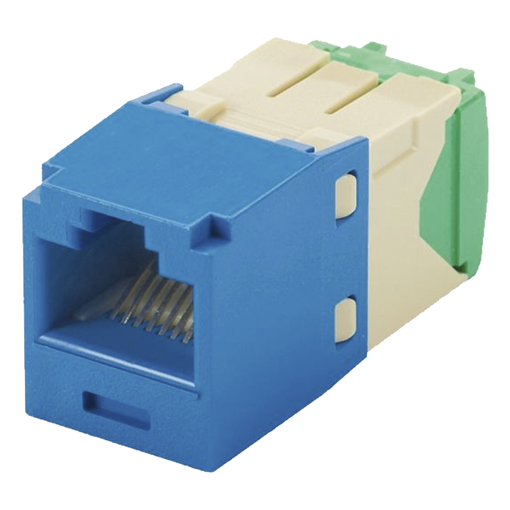 Conector Jack RJ45 Estilo TG, Mini-Com, Categor?a 6, de 8 Posiciones y 8 Cables de Calibre 28/30 AWG, Color Azul