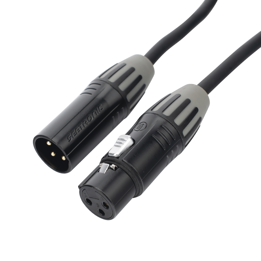 Cable XLR | 3 polos | Conector Hembra-Macho | Serie M | Carcasa Negra | Contactos Dorados | Ideal para Microfonía | Longitud 3m
