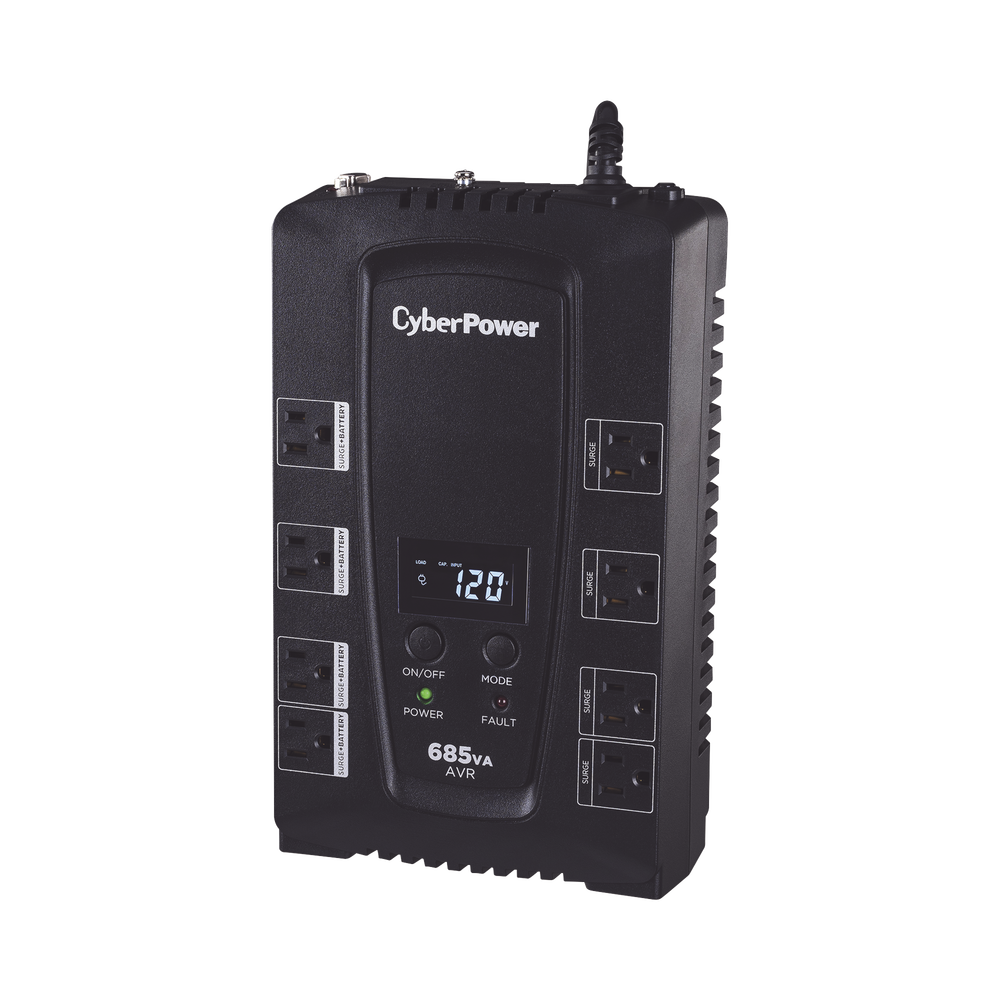 UPS de 685 VA/390 W, Topología Línea Interactiva, Entrada 120 Vca NEMA 5-15P, Tipo Gabinete Compacto, Con 8 Tomas NEMA 5-15R
