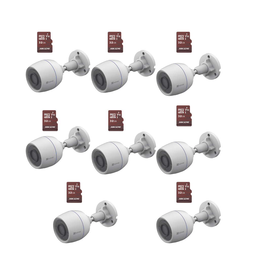Kit de Camaras WiFi, Incluye 8 Piezas CS-H3C y 8 Piezas HS-TF-E1/32G /  Detección de Movimiento