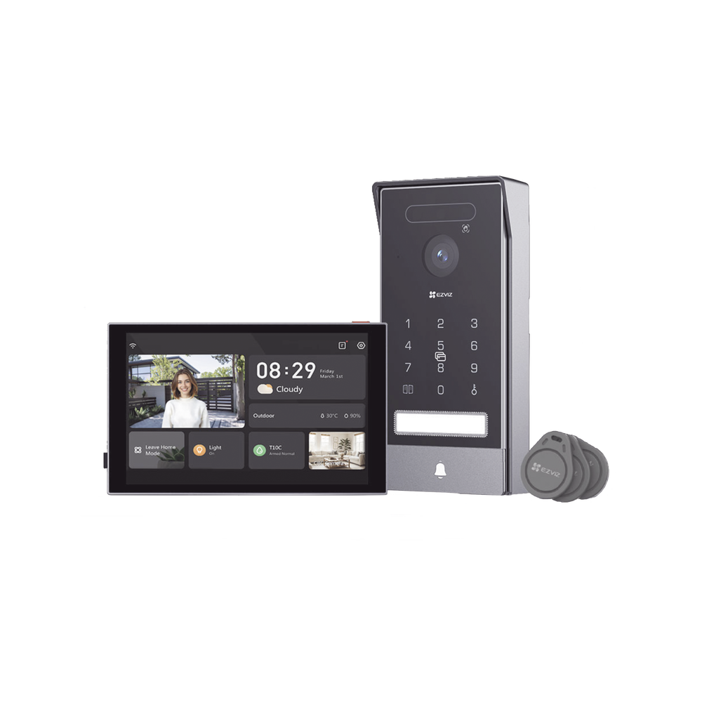 Video Portero Conexión a 2 Hilos Entre Monitor y Frente de Calle / Wi-Fi 6 Dual Band 2.4 y 5GHz con Cámara 4K / Reconocimiento de Venas de Palma / Reconocimiento Facial  / Visión Nocturna en Color / IP65 Exterior Con Protección