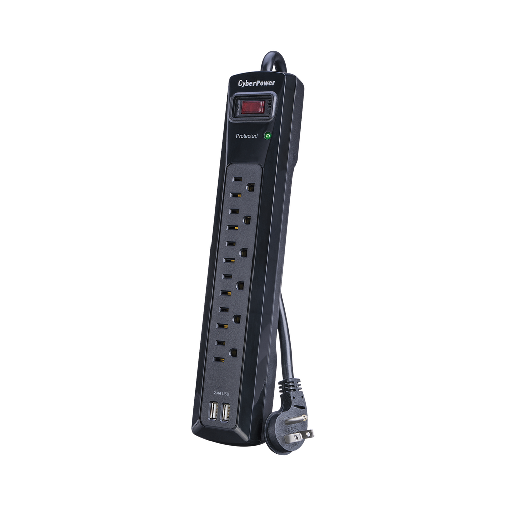 Multicontacto Con Supresor de Picos, Voltaje de Entrada 125 Vca NEMA 5-15P, Con 6 Salidas NEMA 5-15R, 2 Puertos de Carga USB, 1200 Joules - Image 3