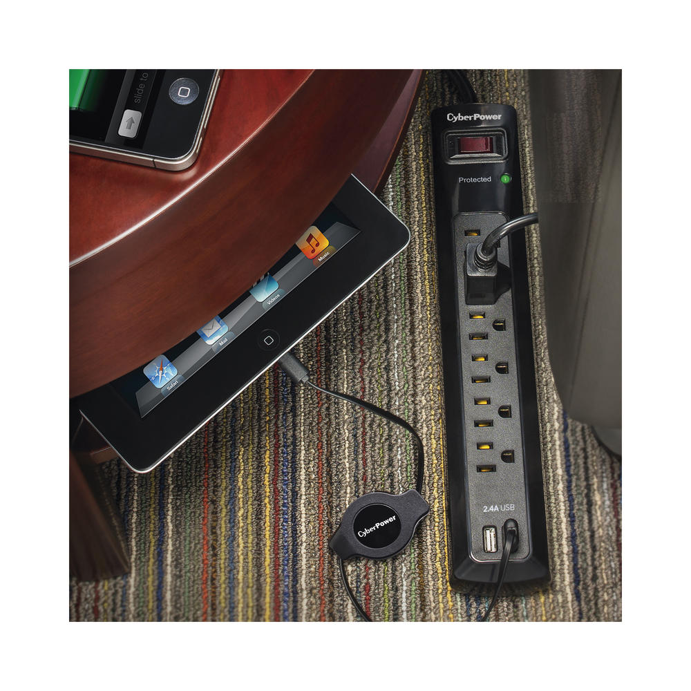 Multicontacto Con Supresor de Picos, Voltaje de Entrada 125 Vca NEMA 5-15P, Con 6 Salidas NEMA 5-15R, 2 Puertos de Carga USB, 1200 Joules - Image 5