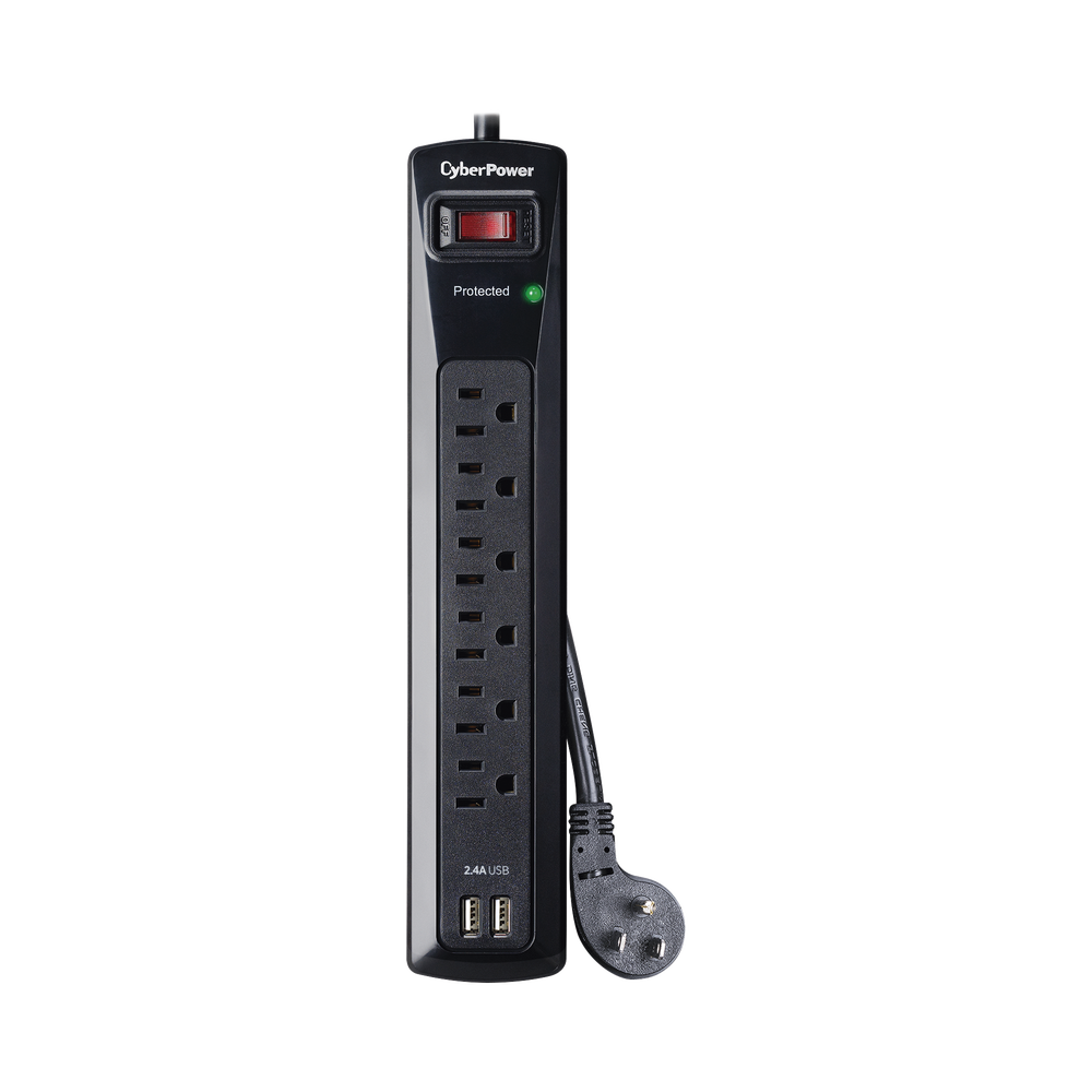 Multicontacto Con Supresor de Picos, Voltaje de Entrada 125 Vca NEMA 5-15P, Con 6 Salidas NEMA 5-15R, 2 Puertos de Carga USB, 1200 Joules