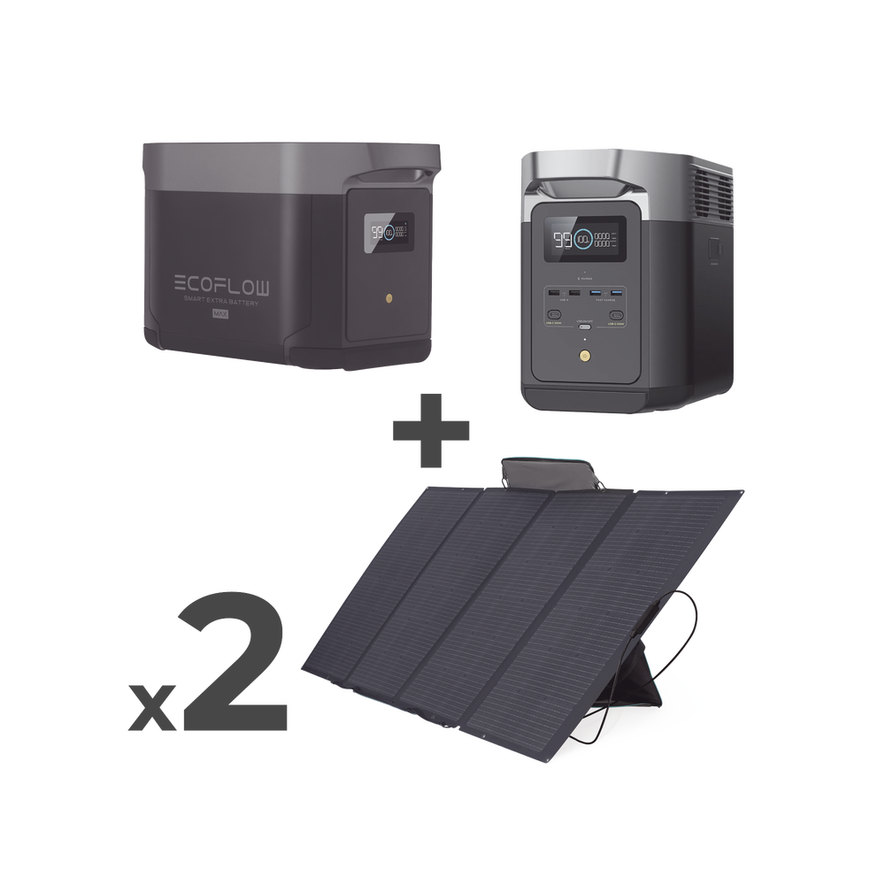Kit de Estación de Energía Portátil 2048Wh + Batería Externa 2048Wh + 2 Paneles Solares Flexibles 400W (4096Wh, 800W Totales)