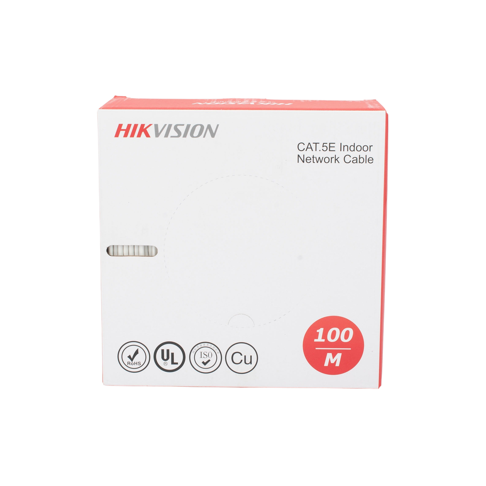 Bobina de Cable UTP 100 Mts / Cat 5E (24 AWG) / Color Blanco / PVC (CM) / Uso en Interior / 100% Cobre / Aplicaciones de CCTV y Redes de Datos