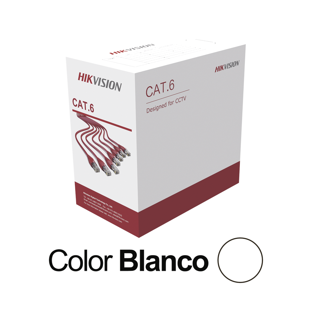 Bobina de Cable UTP 305 Metros (1000 Pies) / Cat 6 (24 AWG) / Color Blanco / PVC (CM) / Uso en Interior / CCA (Cobre con Aluminio) / Aplicaciones de CCTV y Redes de Datos