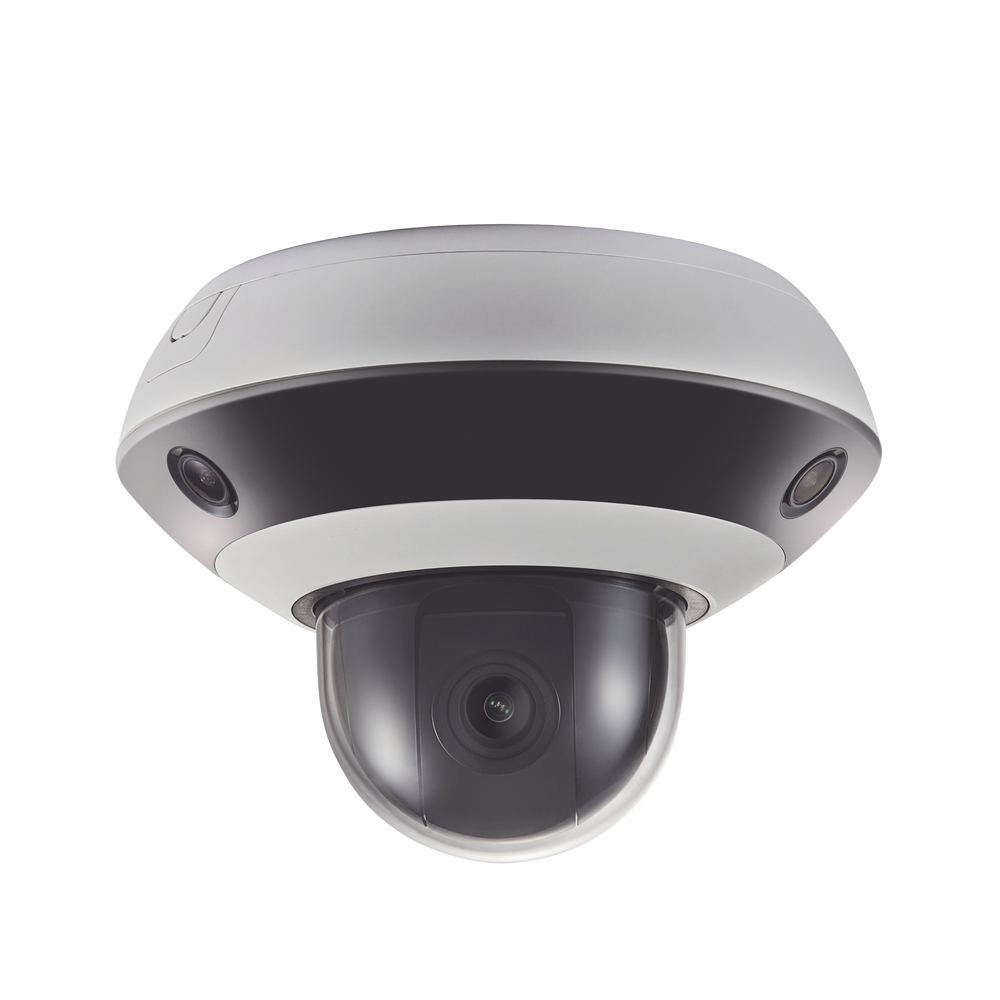 Mini Domo PanoVu 2 Megapixel / 1 PTZ 4X Zoom + 3 Lentes Panorámicos 360° / H.265 / 10 mts IR / Uso en Interior / PoE+ / dWDR / Micro SD