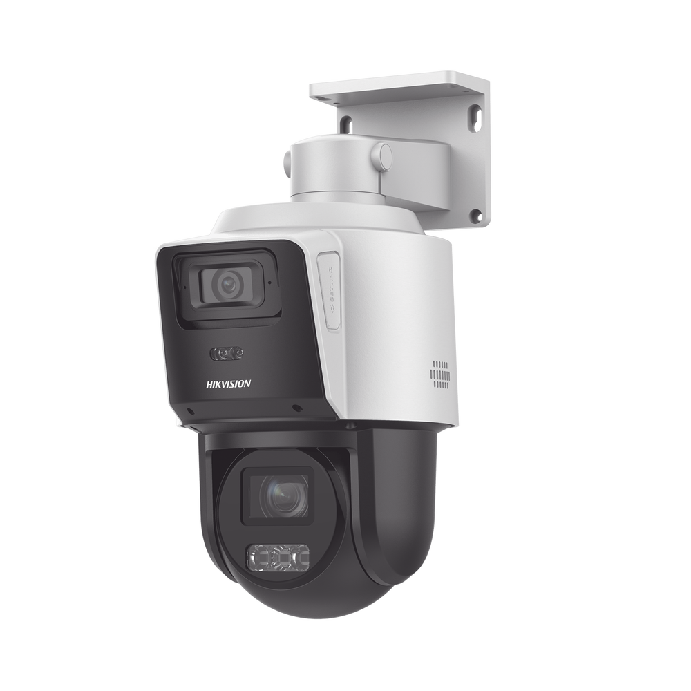 [TandemVu] PTZ IP 4 Megapixel con Cámara Panorámica 4 Megapixel / 4X Zoom / Dual Light (40 mts IR + 30 mts Luz Blanca) / ACUSENSE / IP66  / PoE+ / DARKFIGHTER / Micro SD / Incluye Base para Techo o Pared