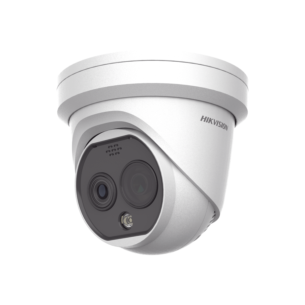 Turret IP Dual / Térmica 2.1 mm (256 x 192) / Óptico 2.2 mm (4 Megapixel) / Termométrica / Detección de Temperatura / PoE /Exterior IP66 / Sirena y Luz Intermitente Integrada / MicroSD