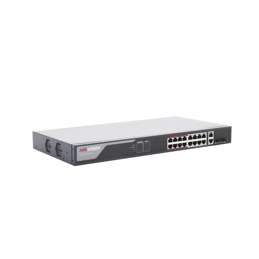 Switch PoE+ / Monitoreable / 16 puertos 10/100 Mbps PoE+ / 2 Puertos 1000 Mbps Uplink / 2 Puertos SFP de Uplink / Configuración Nube Hik-Partner Pro / Modo Extendido hasta 300 metros / 230 W - Image 3