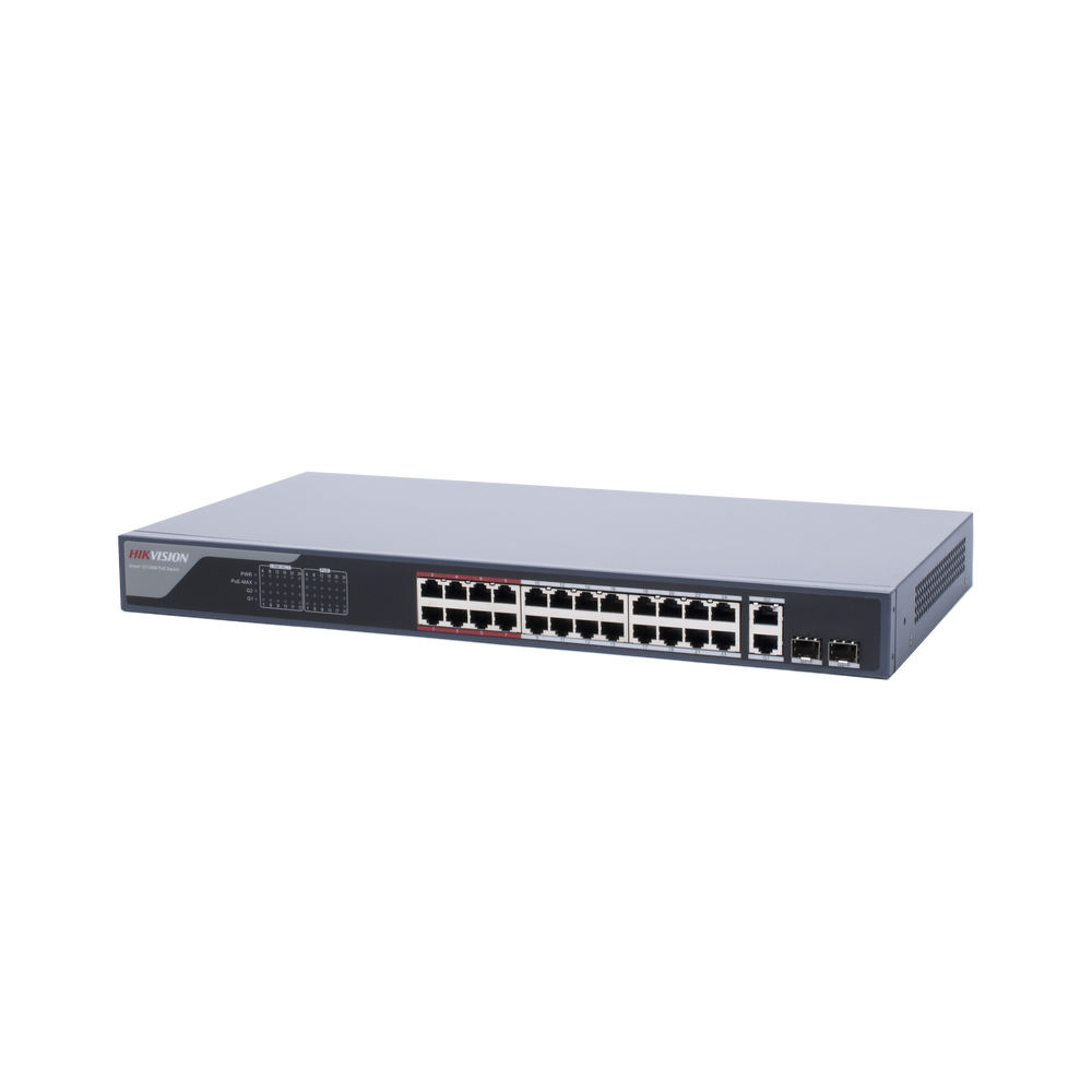 Switch PoE+ / Monitoreable / 24 Puertos 100 Mbps PoE+ / 2 Puertos 1000 Mbps + 2 Puertos SFP de Uplink (COMBO) / Configuración Nube Hik-Partner Pro / Modo Extendido hasta 300 Metros / 370 Watts - Image 2