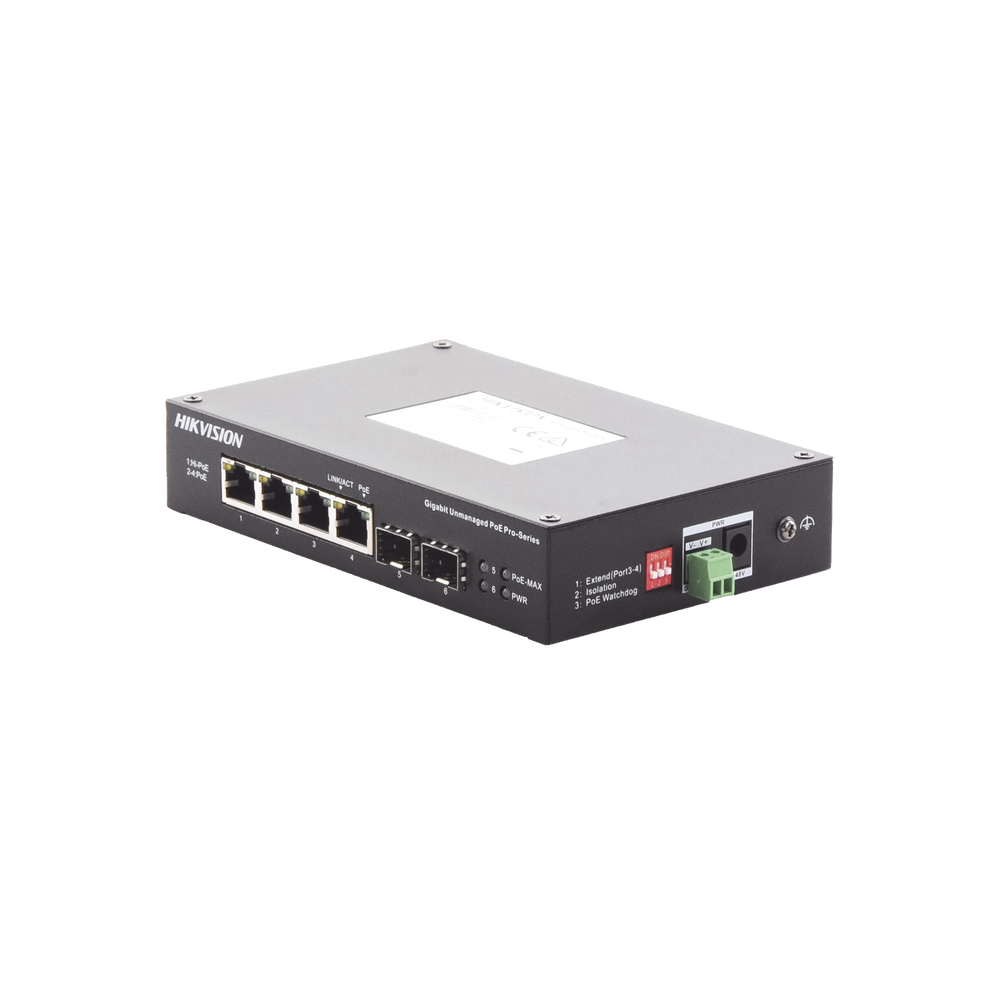 Switch Industrial No Administrable Gigabit / 3 Puertos Gigabit PoE+ (30 W) + 1 Puerto Gigabit PoE++ (60 W) / 2 Puertos SFP / 65 W Total / 48 a 57 VCD / Ideal para Proyectos / 300 Metros de Distancia - Image 3