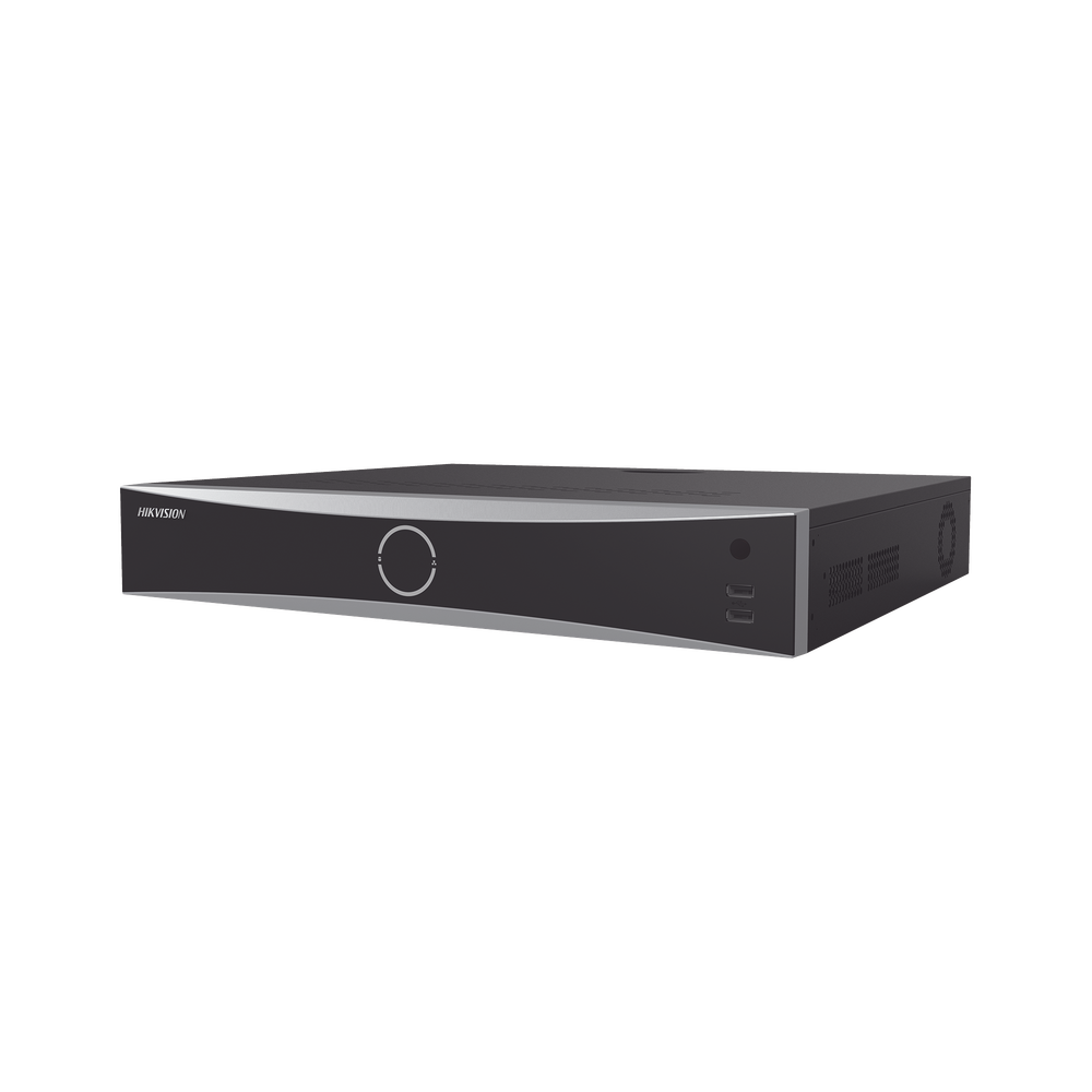 NVR 12 Megapixel (4K) / 32 canales IP / 16 Puertos PoE+ / Reconocimiento Facial / AcuSense (Evita Falsas Alarmas) / 4 Bahías de Disco Duro / Switch PoE 300 mts / HDMI en 4K / Alarmas I/O